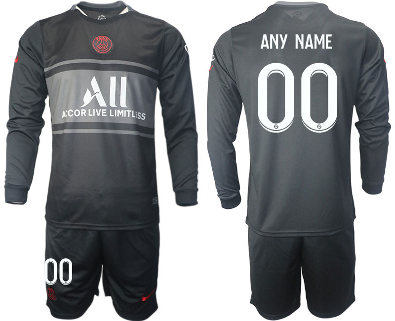 Men 2021-2022 Club Paris St German Second away black Long Sleeve customized Soccer Jersey->paris st german jersey->Soccer Club Jersey